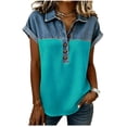 thumbnail image 3 of Sentmoon Haut en Jean pour Femmes Haut pour Femmes Manches Courtes Col à Revers Patchwork Coupe Régulière avec Imprimé T-Shirt Extensible Femme Mode pour l'Entraînement et le Gym 3TG-5TG, 3 of 6