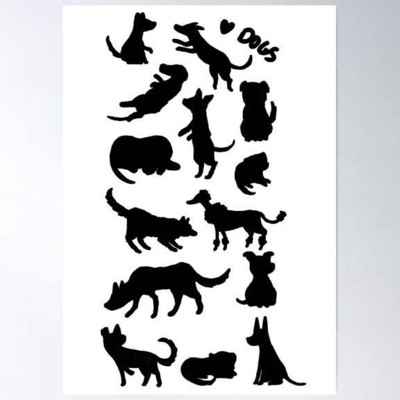 Love Dogs Silhouettes Poster Wall Art, Modern Wall Decor For Living Room Bedroom, 12x18 UNFRAMED