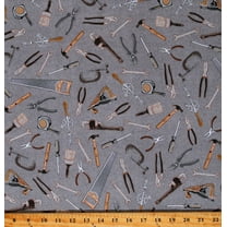 Cotton Man Cave Tools Equipment Handy Man Building Builder Constructions Hammers Screws Wrench Charcoal Cotton Fabric Print by the Yard (AKND-22339-184-CHARCOAL)