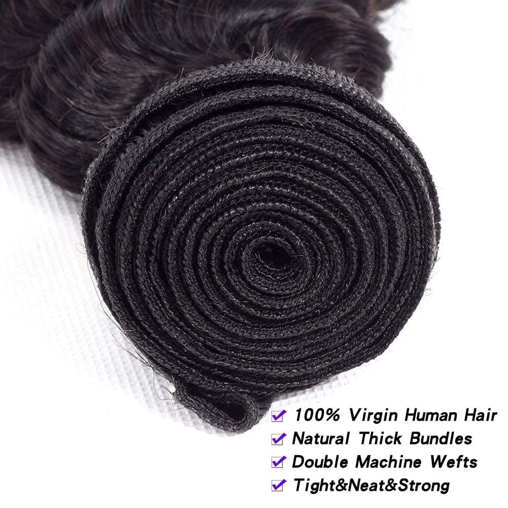 Remy Brazilian Human Hair Deep Wave Bundles 100% Unprocessed Brazilian Virgin Human Hair Weave Extensions Natural Black Color 1 Bundles( 18inch )