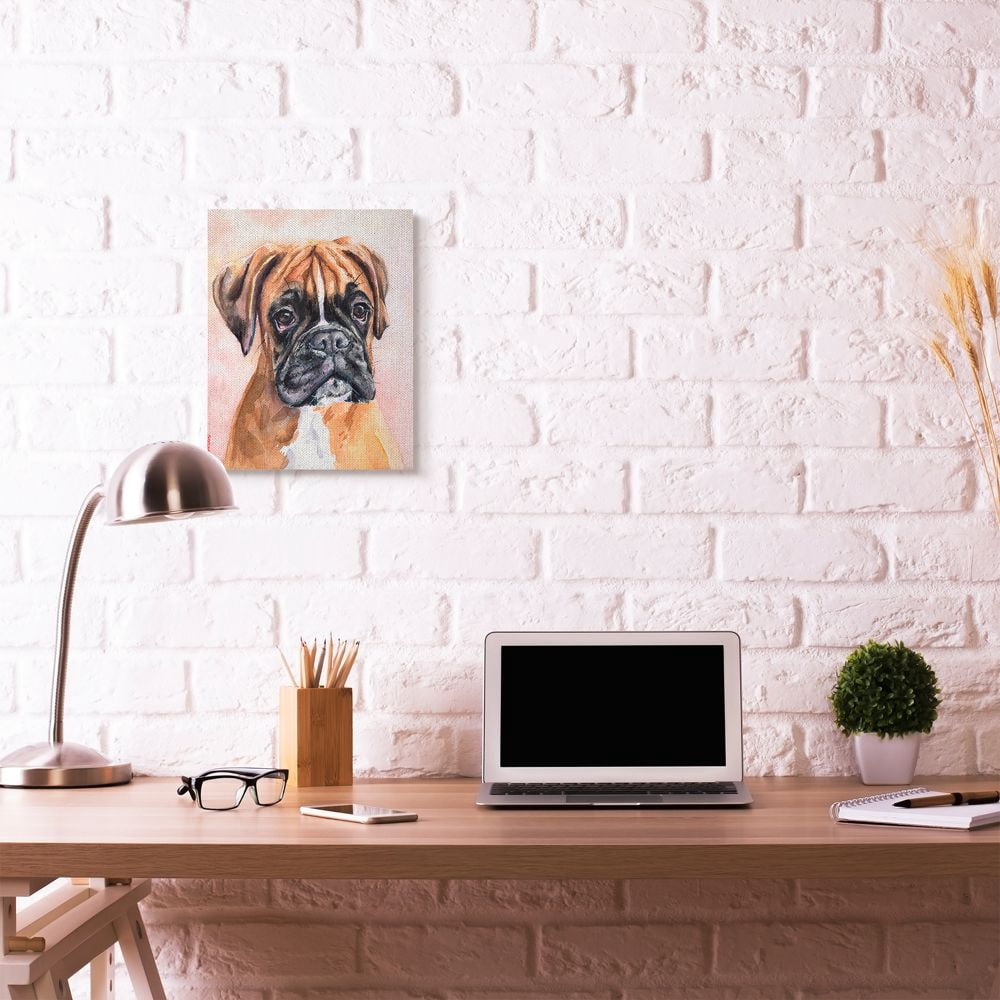 Stupell Industries Cute Boxer Dog Pet Animal Watercolor Painting Canvas Wall Art by George Dyachenko