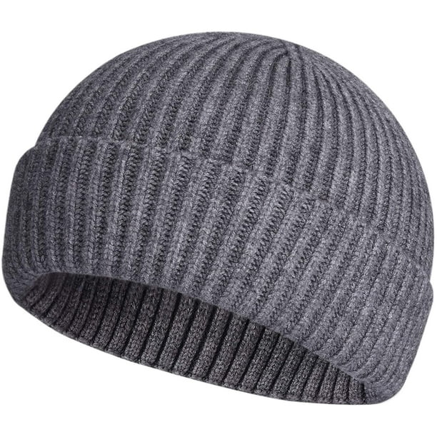 Gorro de pescador corto de punto de lana Sinhoon para hombre y mujer, gorro cálido de invierno (gris)