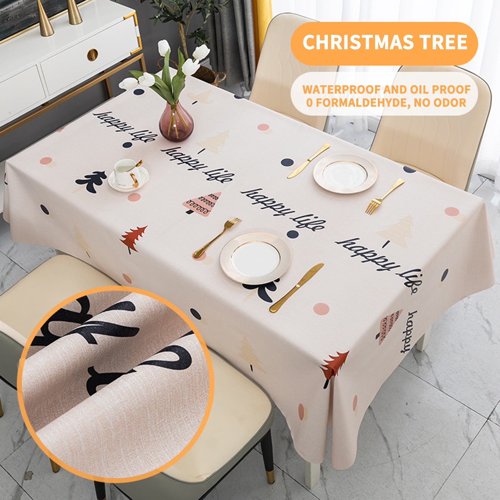 Leaveforme Christmas Table Mat Oil-proof Waterproof Heat Insulation Tear  Resistant Christmas Tree Nordic Home Tablecloth Ins Style for Dining Room 