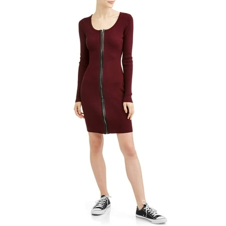 Say What Long Sleeve Full Zip Bodycon Dress With Pu Say What Long Sleeve Full Zip Bodycon Dress With Pu Leather Trim