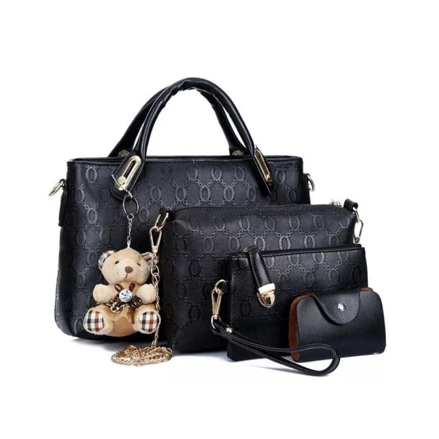 Set 4 Bolsas Mujer Moda Dama Crossbody Cosmetiquera Correa NEGRA Malubero Set 4 Bolsas