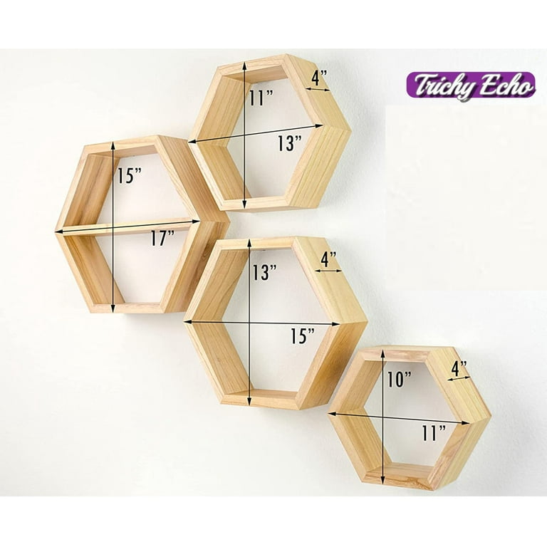 Extra Large Hexagon Floating Shelves Set of 4 - Honeycomb Shelves - Octagon