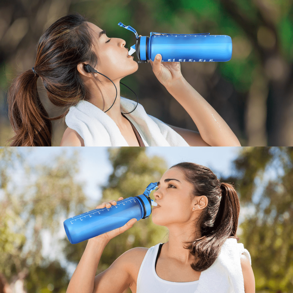 Motivational Water Bottle BPA Free 1L/32oz Jug with Straw and Time Tracker