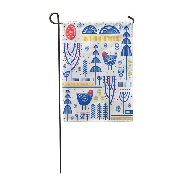 SIDONKU Birds Folk Pattern in Scandinavian Nordic Finnish Garden Flag Decorative Flag House Banner 28x40 inch