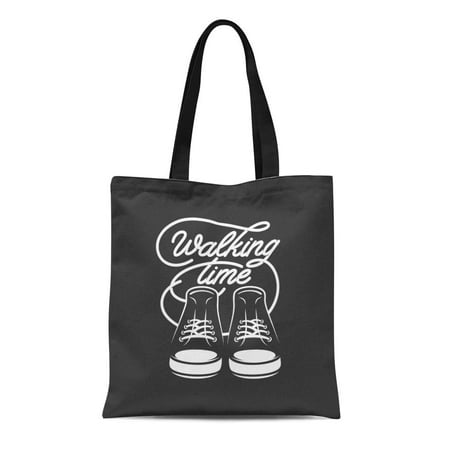 ASHLEIGH Canvas Tote Bag Walking Time Pair of Sneakers Monochrome Motivational Fitness Reusable Shoulder Grocery Shopping Bags