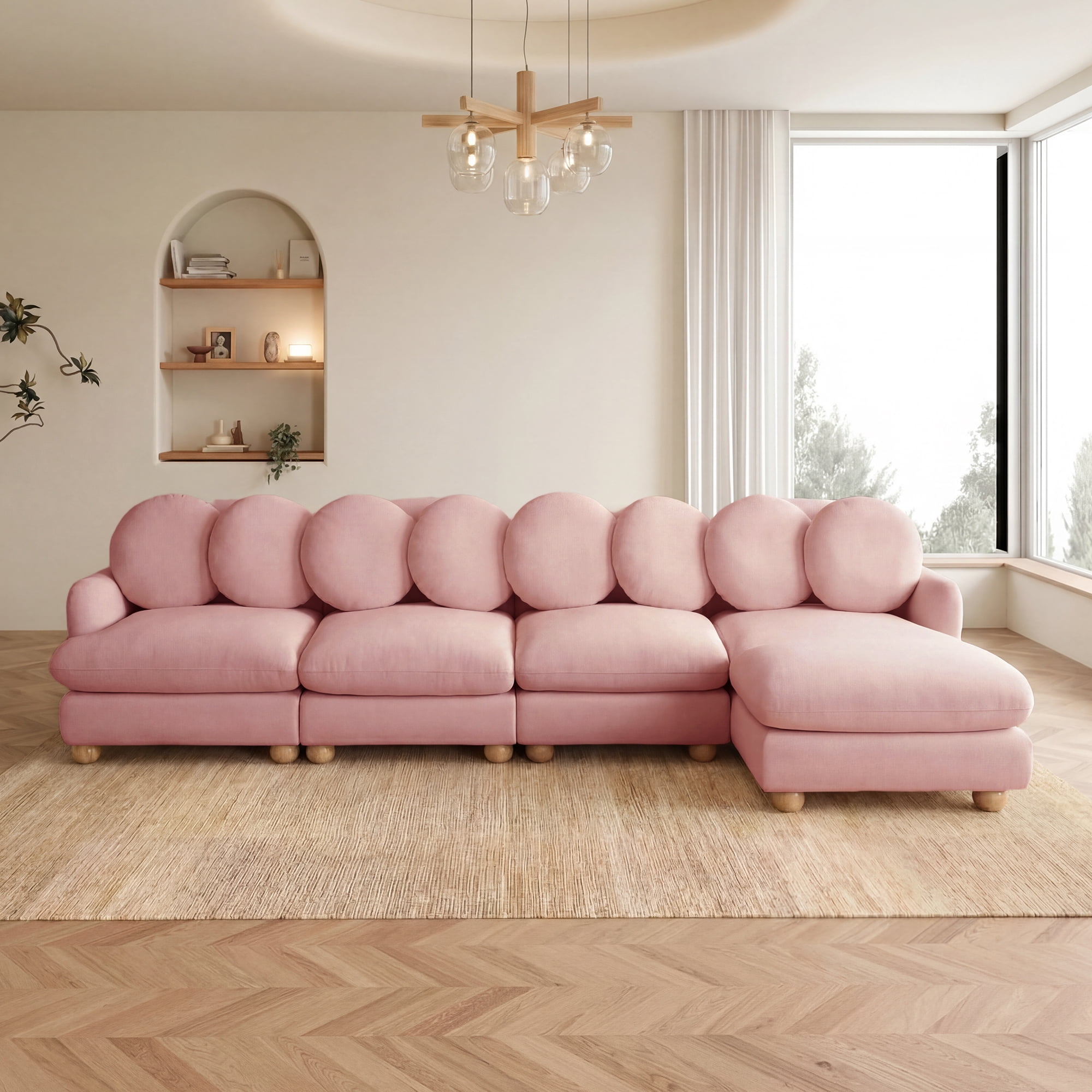 123" L-shaped 5 Seater Comfy Chenille Modular Sectional Sofa Couch with 8 Throw Pillows and Ottoman