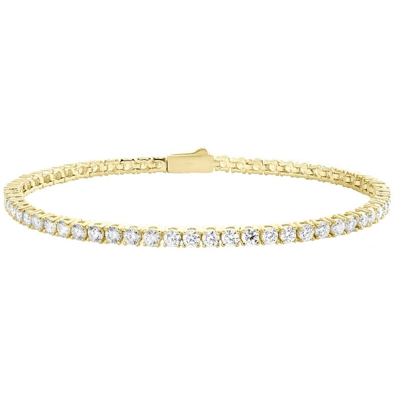 925 Silver Gold Plated Solitaire Moissanite 3mm 1 Row 8" Tennis Bracelet 6.21 CT