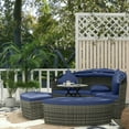 thumbnail image 2 of GVN Outdoor Daybed Set, Outdoor Bed Loveseat Set,4 Piece Round Rattan Daybed Furniture Set, Canopy, Outdoor Sofa, 2 Chairs, Pillows, Blue, 2 of 10