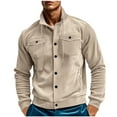 thumbnail image 2 of dzxyzu Men's Corduroy Shirts Casual Long Sleeve Stand Up Collar Shacket Jackets Lightweight Button Down Workwear Coat Tops with 2 Flap Pockets 2024 Winter Saving, 2 of 9