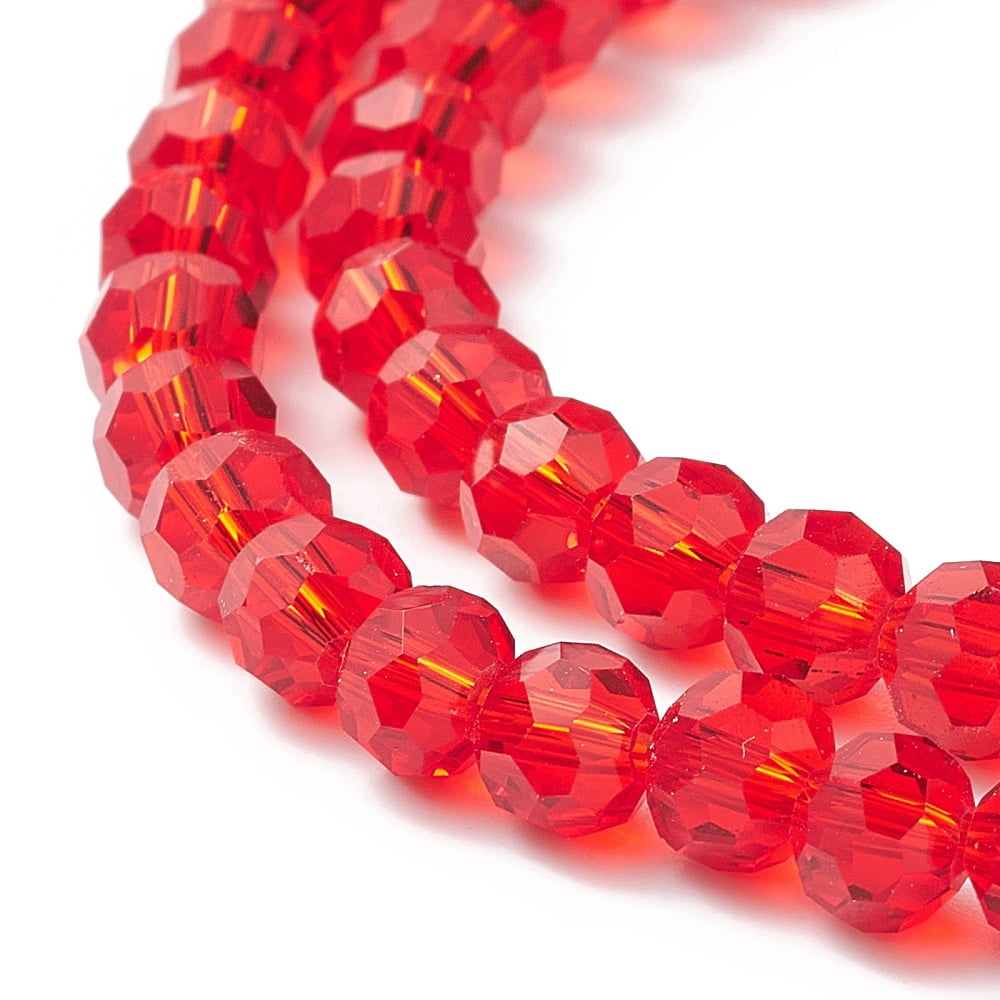 Transparent Glass Bead Strands Imitate Austrian Faceted(32 Facets) Round Red 8mm Hole: 1mm 65~67pcs/strand 49~50cm