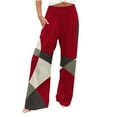 thumbnail image 2 of Plus Size Wide Leg Pants for Women Smocked High Waist Lounge Trousers with Pockets Color Block Linen Loose Ankle Length Pant, 2 of 6