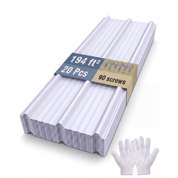 Ribbed Metal Roofing Panels, 195 Ft², 70.9'' L x 19.8'' W, 20 Pcs, White