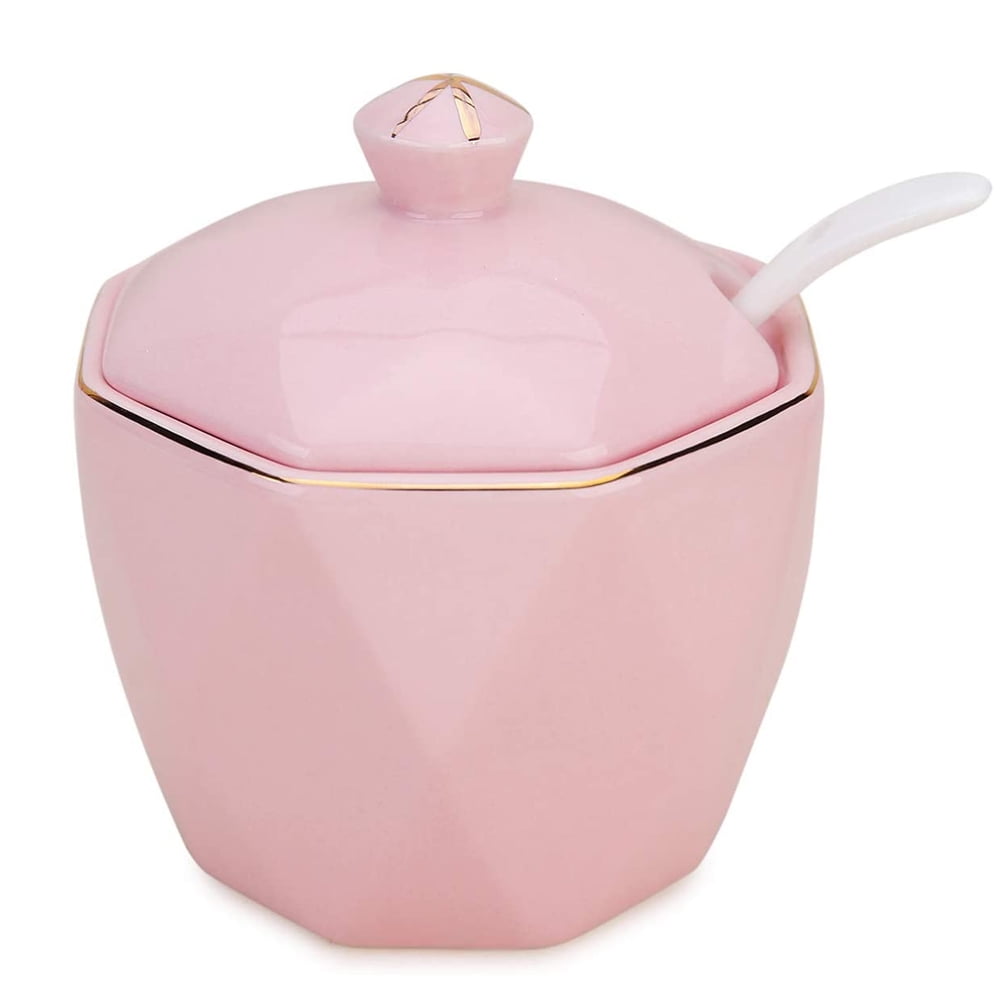 Ceramics Weave Sugar Bowl Storage Jar Seasoning Pot with Spoon and Glass Lid 