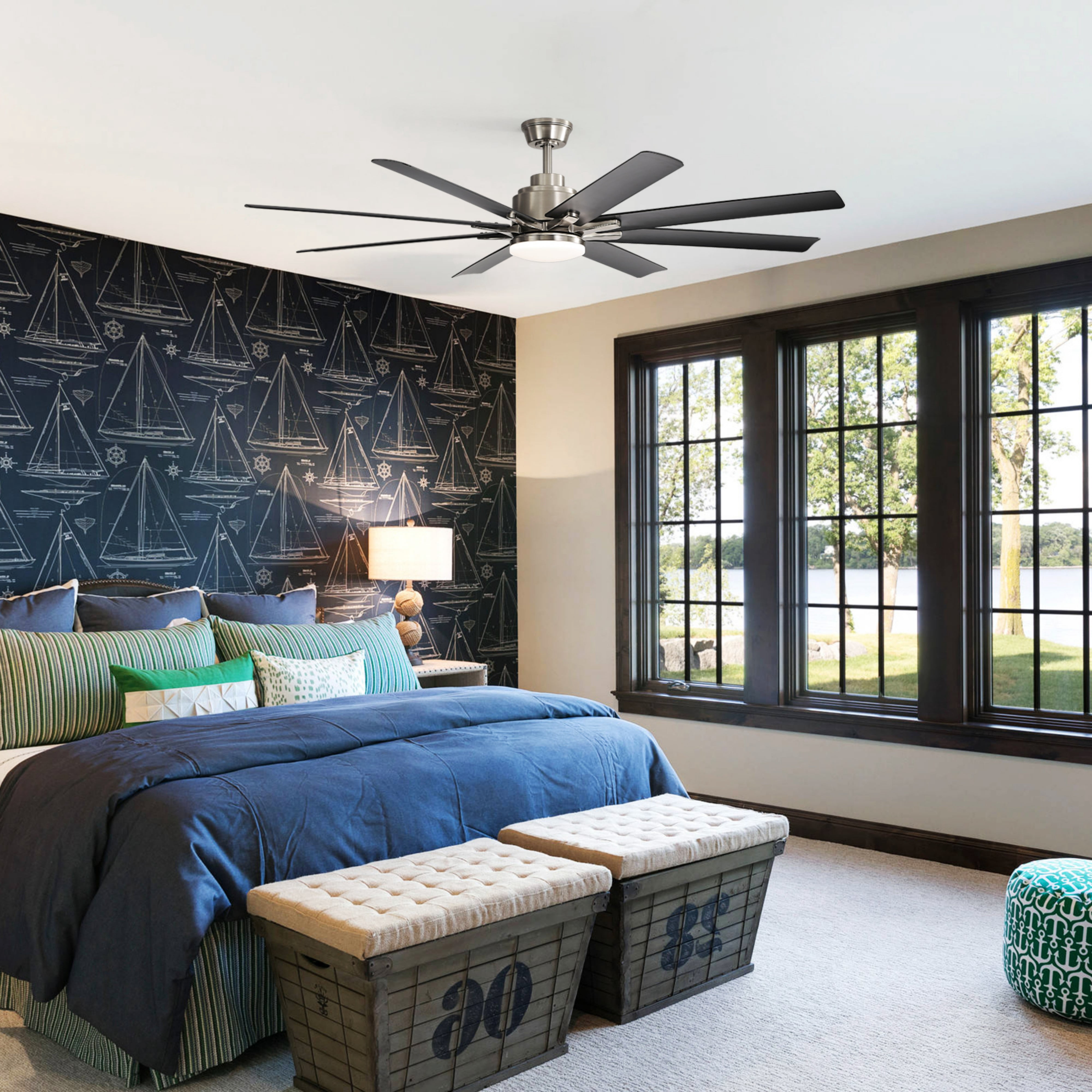 Sofucor 52" Modern Black Ceiling Fan with Light ,Phone APP and Remote,Voice Control
