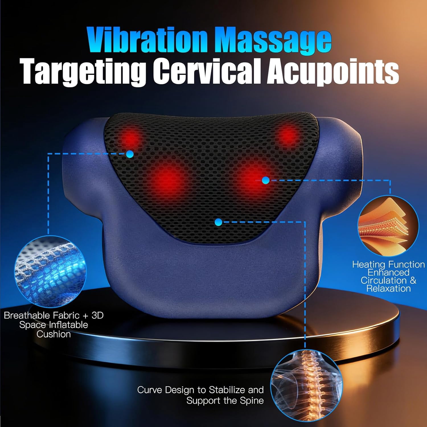 3-in-1 Neck Massager with Heat, Red Light & Vibration Adjustable, Heated Neck Stretcher for Pain Relief