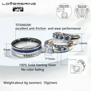 Adjustable size Wedding Ring Sets His And Hers Couples Women 925 Sterling Silver Blue Cz Man Titanium Wedding Bands