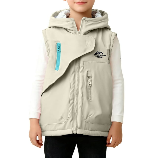 RXMEKW Kids Winter Jacket,Outdoor School Style Loose Hooded Windproof Sleeveless Jacket for Middle And Large Children