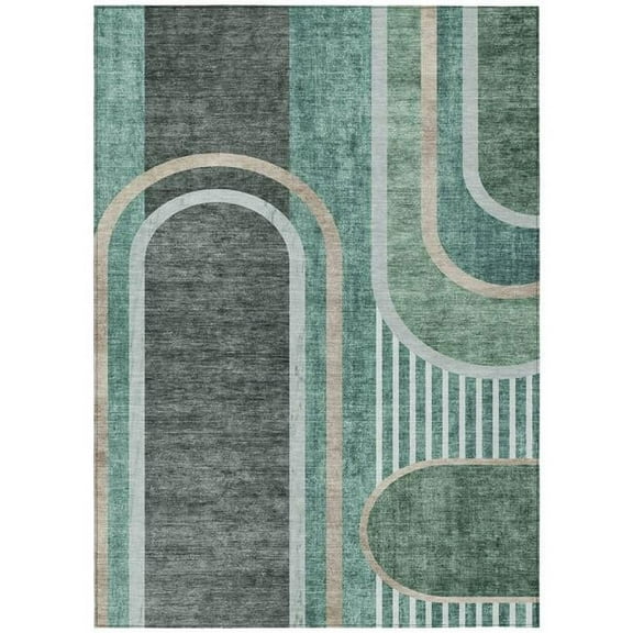 HomeRoots 561318 9 x 12 ft. Black & Green Abstract Washable Non Skid Indoor Outdoor Rectangle Machine Woven Area Rug