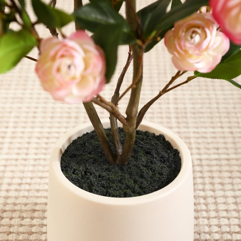 Artificial Camellia Tree, 3.93ft Red Faux Camellia Plant, Fake Potted Flower Tree Office Home Living Room Greening Porch Decor Easy Maintenance 2 Pack