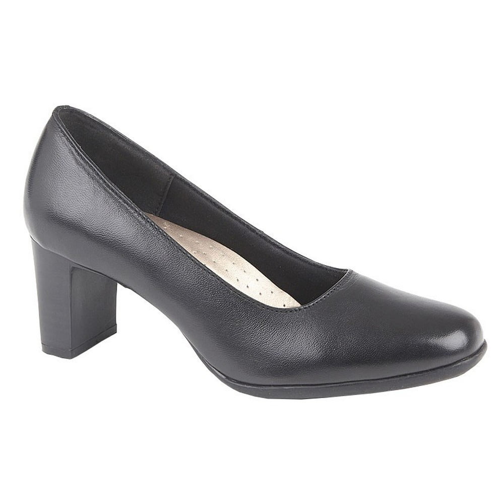 plain black leather court shoes