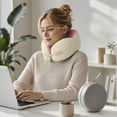 thumbnail image 3 of Memory Foam Travel Neck Pillow Adjustable Drawstring Support Head Rest Breathable Neck Cushion For Airplane Car Office(Pink-23Cm), 3 of 4