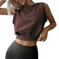 thumbnail image 1 of Camiseta Deportiva Corta para Mujer, , Sin Mangas, para Yoga, Correr, Gimnasio, Algodón, Marrón, XXL, 1 of 7