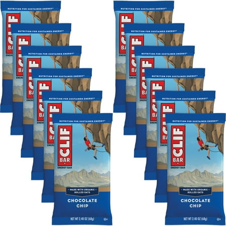 Clif Bar Chocolate Chip Energy Bar - Individually Wrapped - Chocolate Chip - 2.40 oz - 12 / Box | Bundle of 5