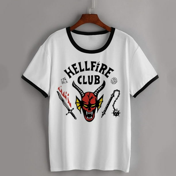 Hellfire Club Dos Tonos Raglán Croptop Tee Stranger Things Temporada 4 Camiseta 2022 Al Revés Masculinopangjing