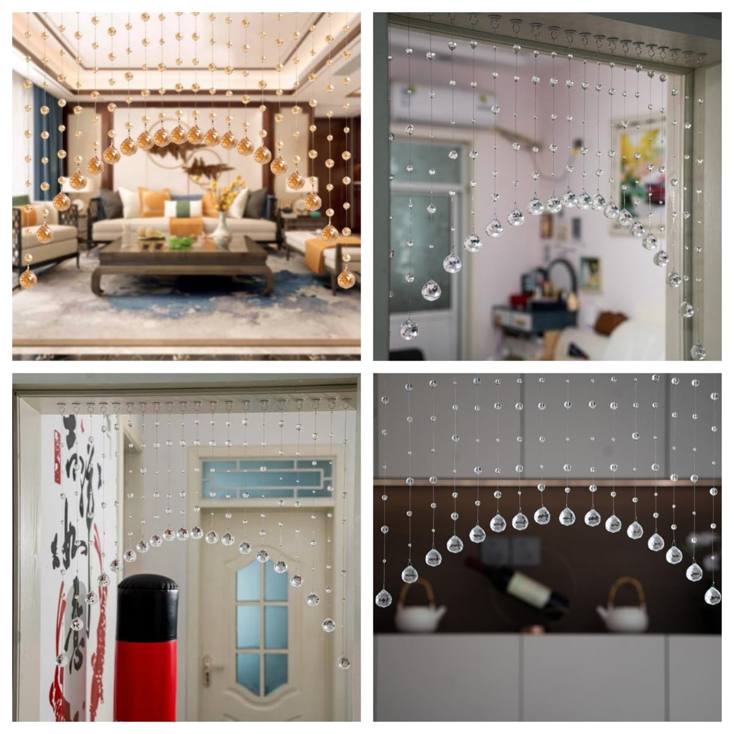 20 Strings Crystal Beaded Curtain, Arched Door String Curtain, Hanging Doorway Room Divider Suitable for Home, Coffee House, Bedroom, Restaurant