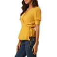 thumbnail image 4 of INSPIRE CHIC Women's Dots Print Tie Waist Ruffle Hem V Neck Wrap Peplum Tops, 4 of 7