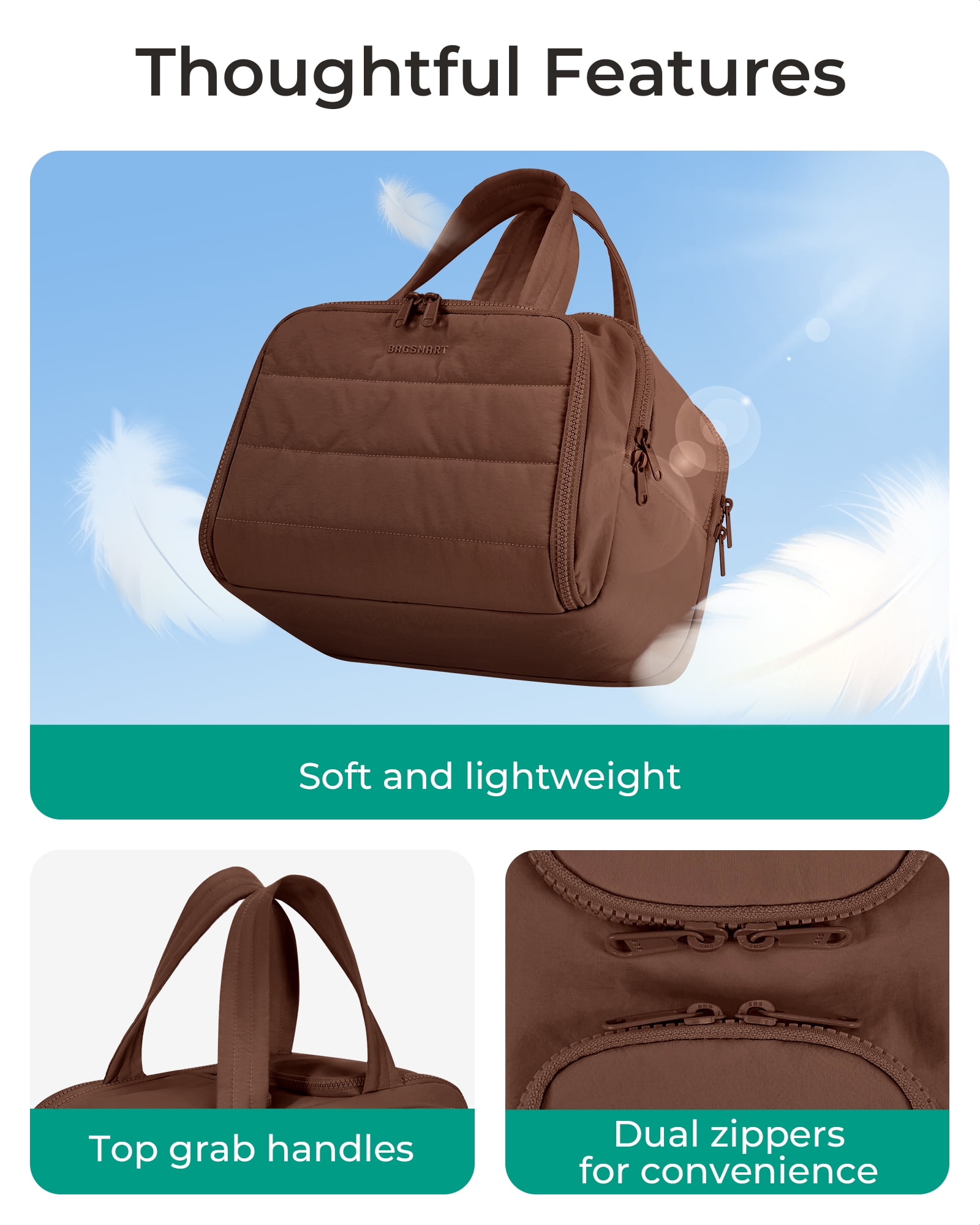 BAGSMART Crush Toiletry Bag for Travel, Lightweight Large Wide-open Travel Bag for Women, Puffy Cosmetic Makeup Bag Organizer with Handle for Accessories,Essentials, Toiletries, Coffee