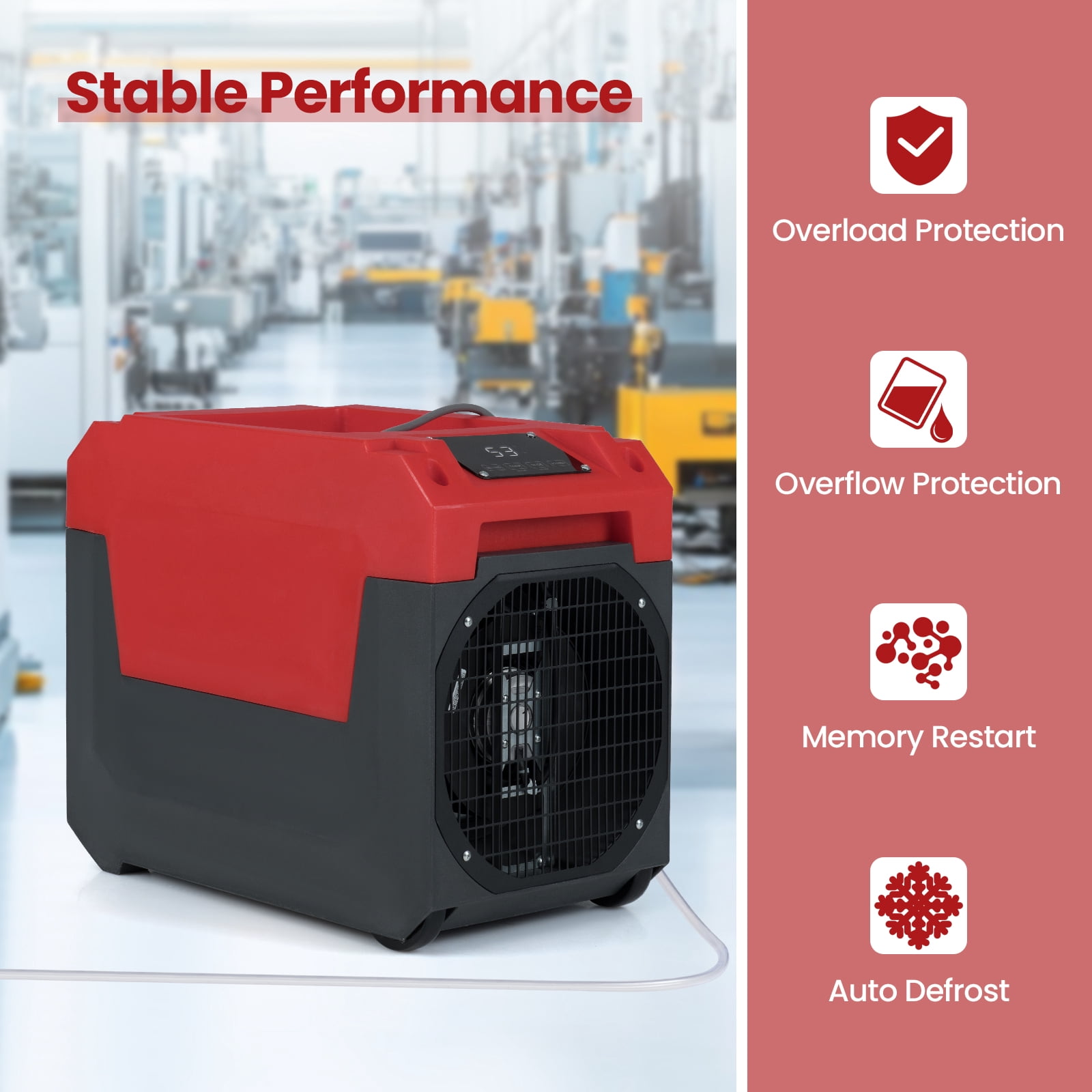 Costway 140 Pints Commercial Dehumidifier with Pump, Drain Hose for Basements, Job Sites Red