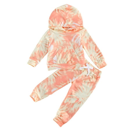 

Carolilly Toddler Baby Girl Boy Fall Winter Clothes Tie Dye Hoodie Long Sleeve Sweatshirt Top Drawstring Pants 2PCS Outfit Set