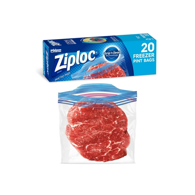 Bolsas para Almacenamiento de Alimentos Ziploc Pint Congelador 20 Unidades con Cierre de Agarre