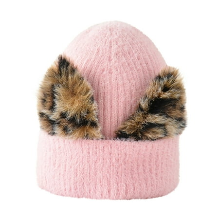 

Dadaria Beanie Hats for Women Adult Knitted Hat Autumn And Winter Men And Women Outdoor Sports Woolen Knitted Hat Fleece Hat Cat Ears Pink One Size Women
