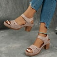 thumbnail image 5 of THDHVS Womens Sandals Comfortable Dressy,Casual Shoes for Women,Women Solid Color Peep Toe Ankle Strap Low Heel Sandals Casual Chunky Block Heel Khaki, 5 of 9