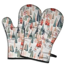 Cute Oven Mitts,Christmas Tree and House Pattern Oven Mitt 2-Pack Set,Kitchen Gloves for Oven,Heat Resistant Oven Mitts 7.7"x12"