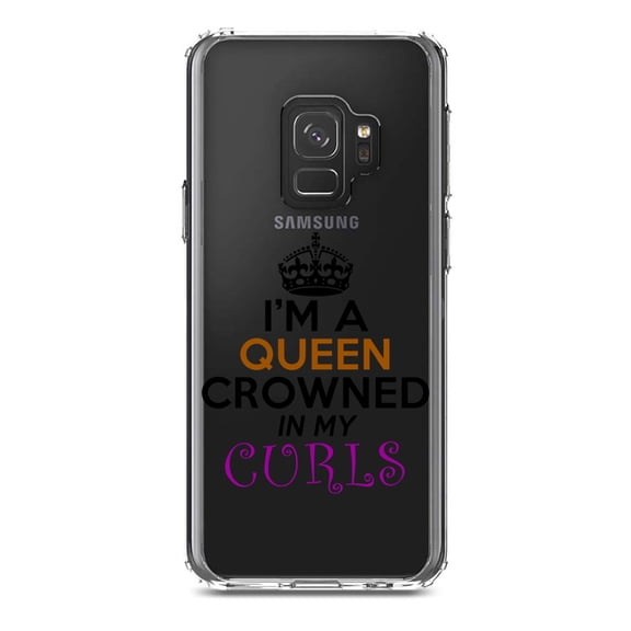 DistinctInk Clear Shockproof Hybrid Case for Samsung Galaxy S9 (5.8" Screen) - TPU Bumper Acrylic Back Tempered Glass Screen Protector - I'm a Queen Crowned in My Curls