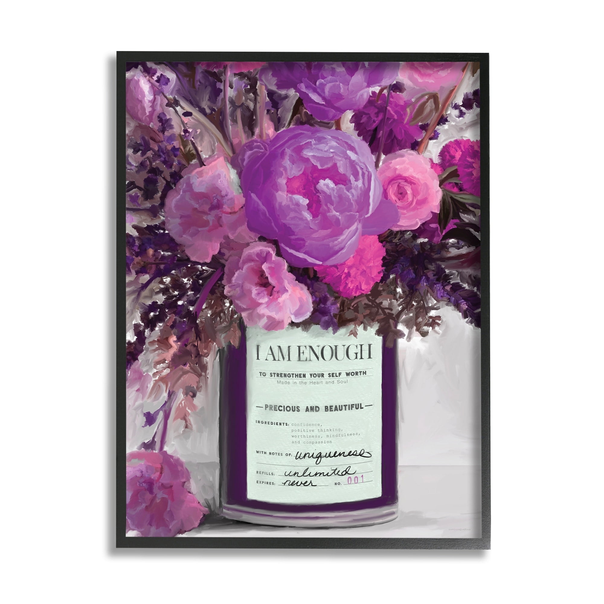 Stupell Industries I Am Enough Inspirational Phrase Purple Pink Flowers, 11 x 14,Design by Kamdon Kreations