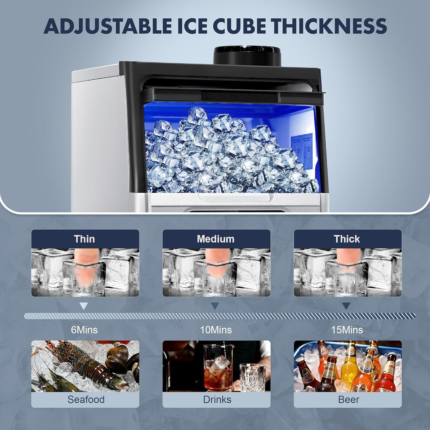 Commercial Ice Maker Machine, 80LBS/24H Under Counter Ice Maker, Stainless Steel Freestanding Ice Machine with 22LBS Bin, Self-Cleaning, Scoop, Ideal for Home Bar Offices