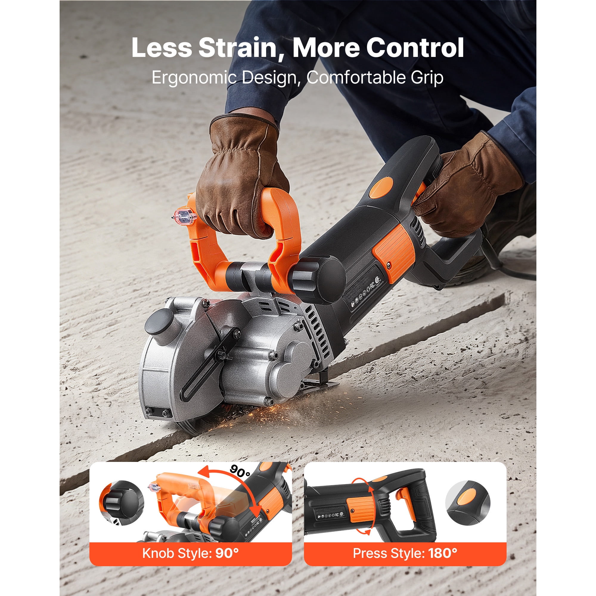 KFFKFF Electric Wall Groove Cutting Machine, 4800W Power, 6800 RPM Speed, Concrete Slotting Tool with Guide Line, 5 Blades, Adjustable Handle for Brick and Concrete Applications