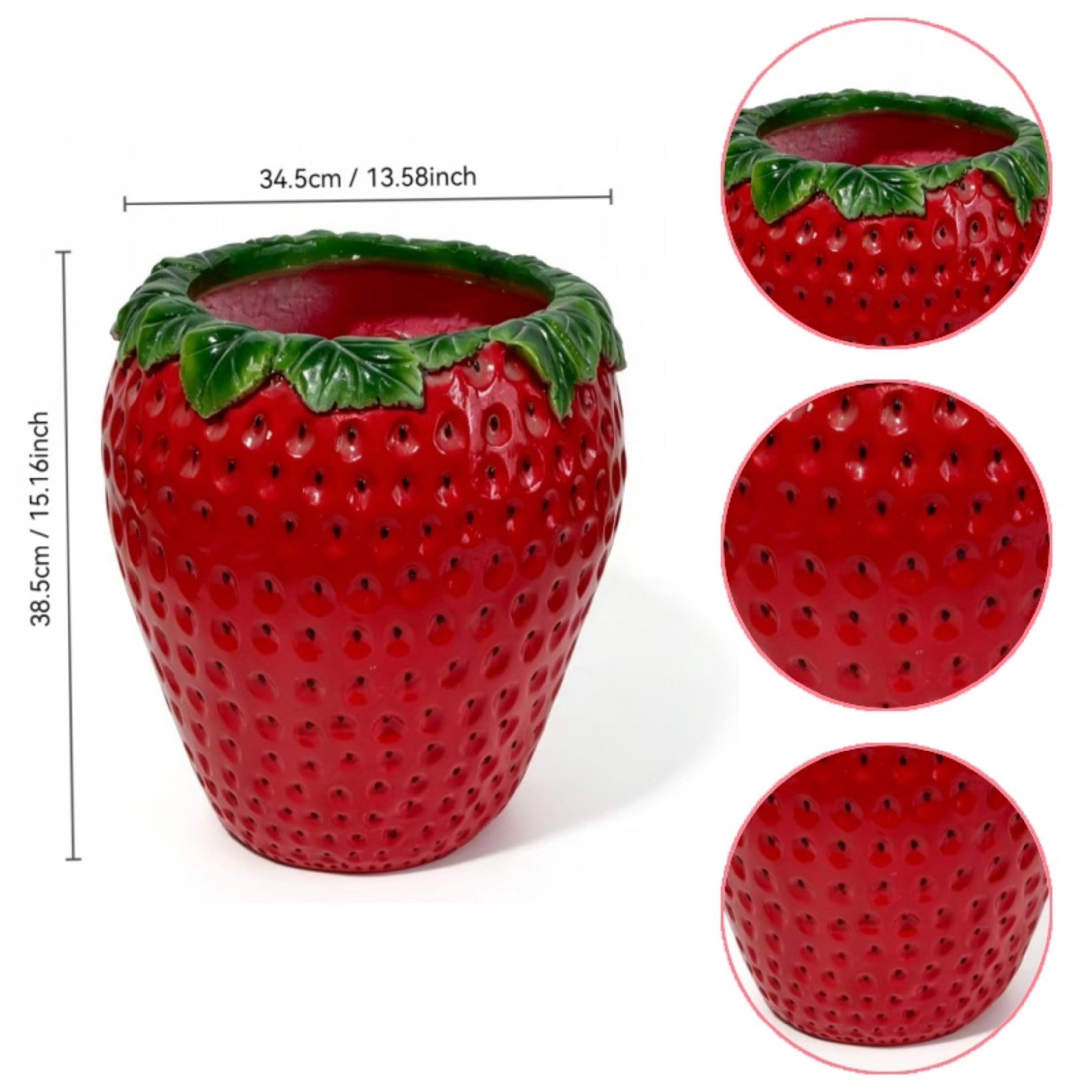 Noble House Strawberry Shaped Decorative Planter Pot & Flower Vase, Weather-Resistant Outdoor Garden Planter, Red