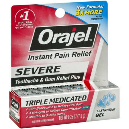 2 Pack - Orajel Severe Instant Toothache & Gum Relief Gel Plus, 0.25