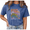 1-Blue, variant on Women's Green Colorful Daisy Grid Vintage Washed T-Shirt Short Sleeve Relaxed Fit Top