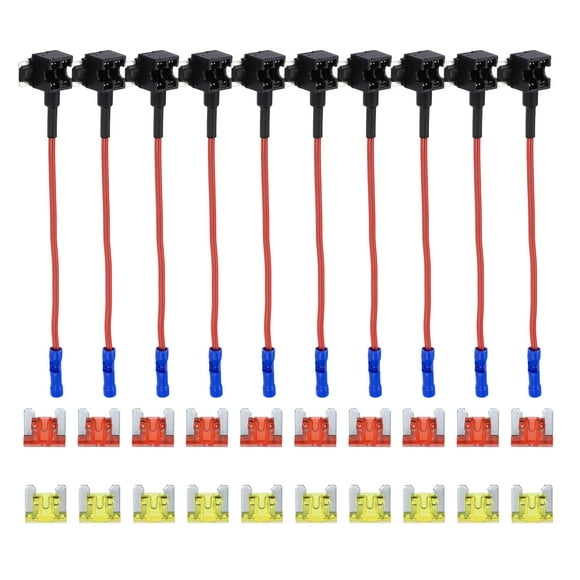 Unique Bargains Universal Add a Circuit 12V Low Profile Mini Fuse Tap with 10pcs 10A 20A APS Blade Type Fuse 1 Set