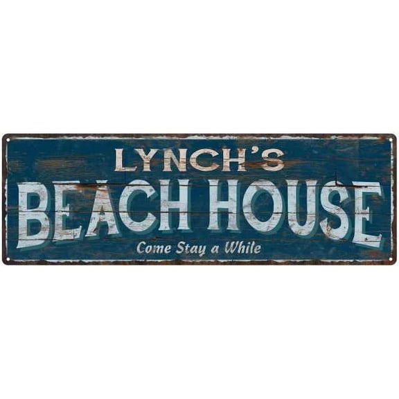 LYNCH'S Beach House Blue Rustic Cabin Home Decor 8x24 Metal 108240026237